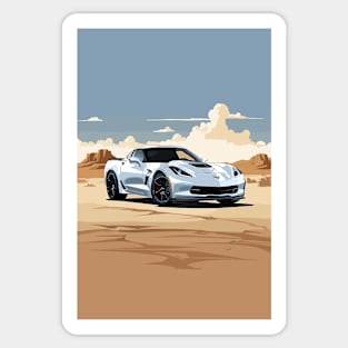 Modern American Muscle Car Blue Desert Poster Sticker